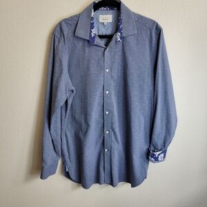 Ted Baker Endurance Men's Blue Patterned Dress Shirt With Flip Cuffs 16.5 34/35